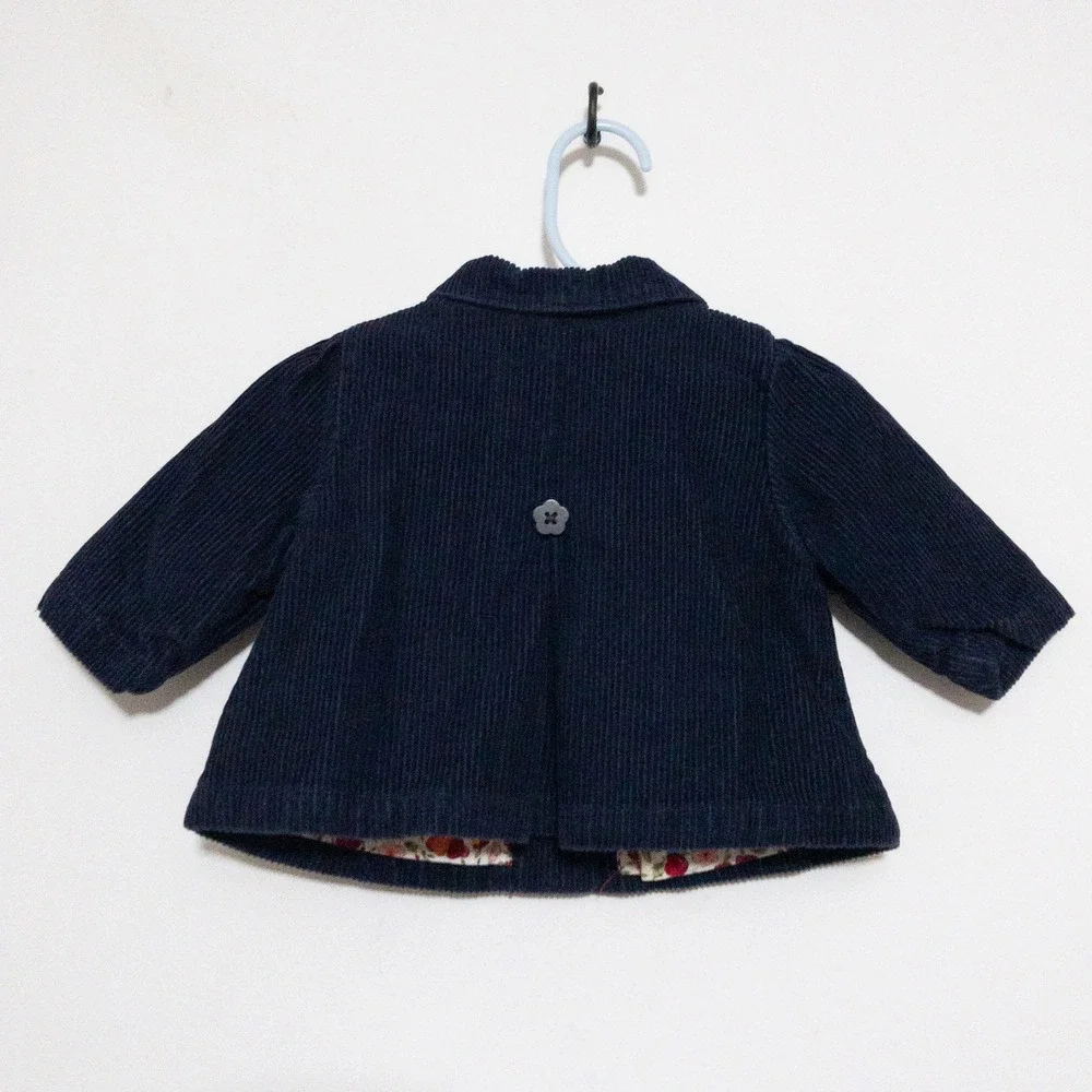 VTG Gymboree Blazer Infants 3-6M Blue 100 Cotton Embroidered Floral Corduroy Y2K